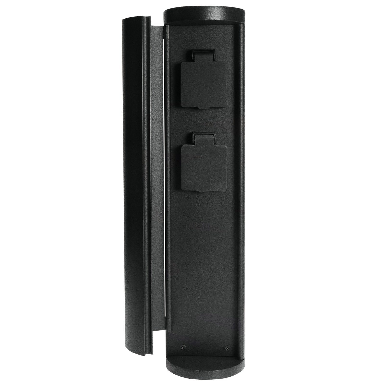 Grafner Gartensteckdose Steckdosensäule Schwarz Gartensteckdose Energiesäule Rund, 2-fach mit Klappdeckel