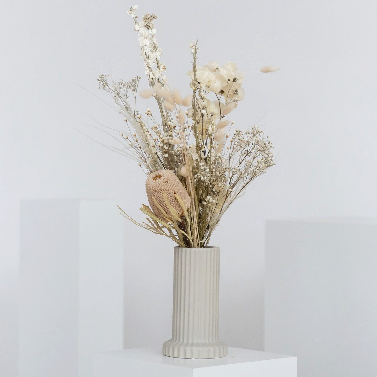 Trockenblume Schleierkraut, Federgras, Bougainvillea, Banksia, Rittersporn, Glixia, Lagurus, LYKKE & You