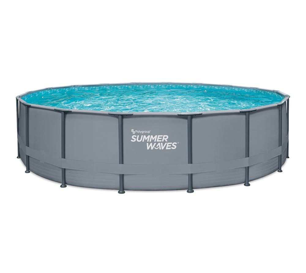 SUMMER WAVES Pool Frame Pool (Komplettset, 5-tlg., Filterpumpe, Einstiegsleiter, Plane, Reinigungs- & Repairkit), Ø 549x132 cm Grau rund
