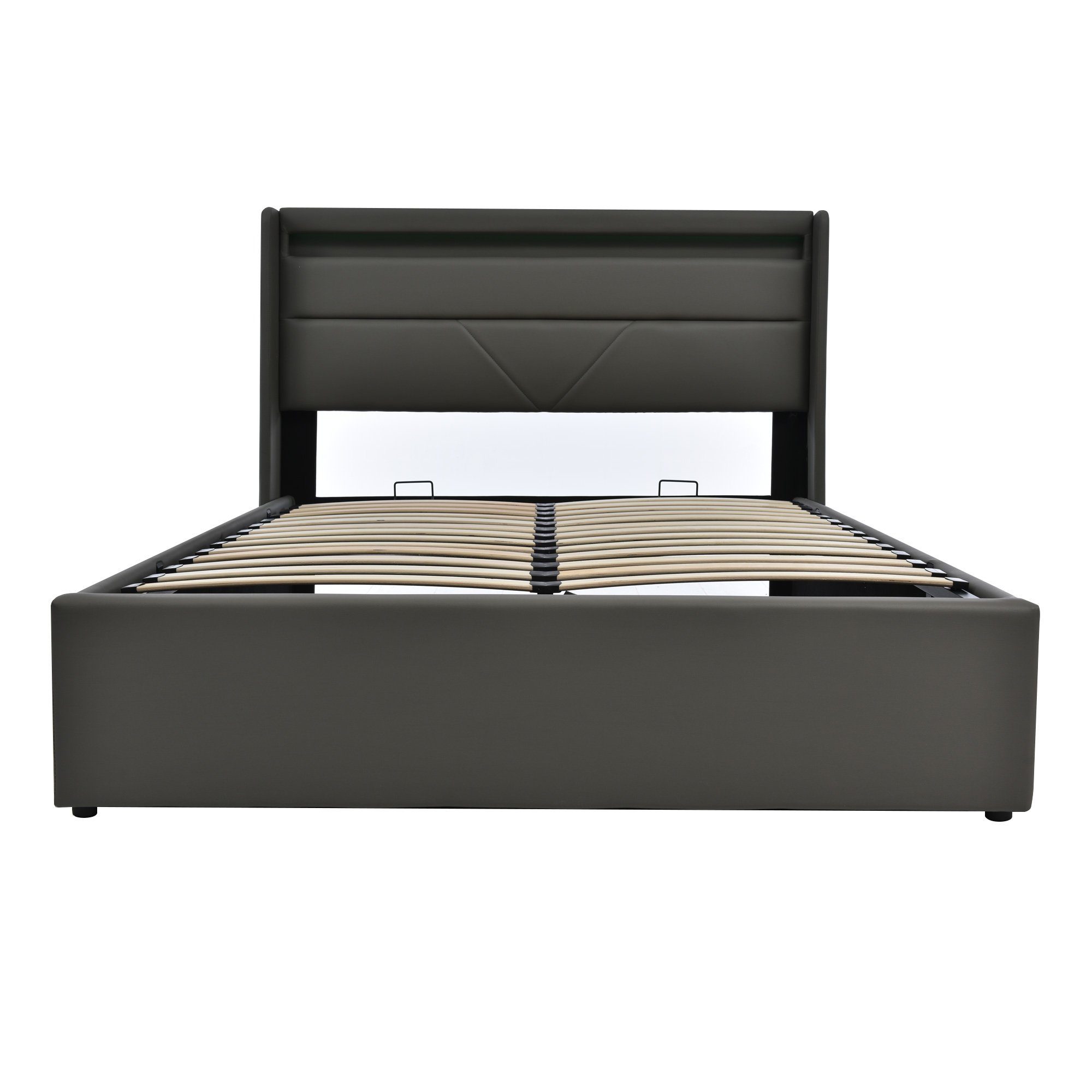 Boxspringbett (Funktionsbett, Polsterbett mit Bettkasten und Lattenrost, inkl. LED-Beleuchtung), Hydraulisches Doppelbett 140x200cm mit Matratze, Bezug aus Kunstleder