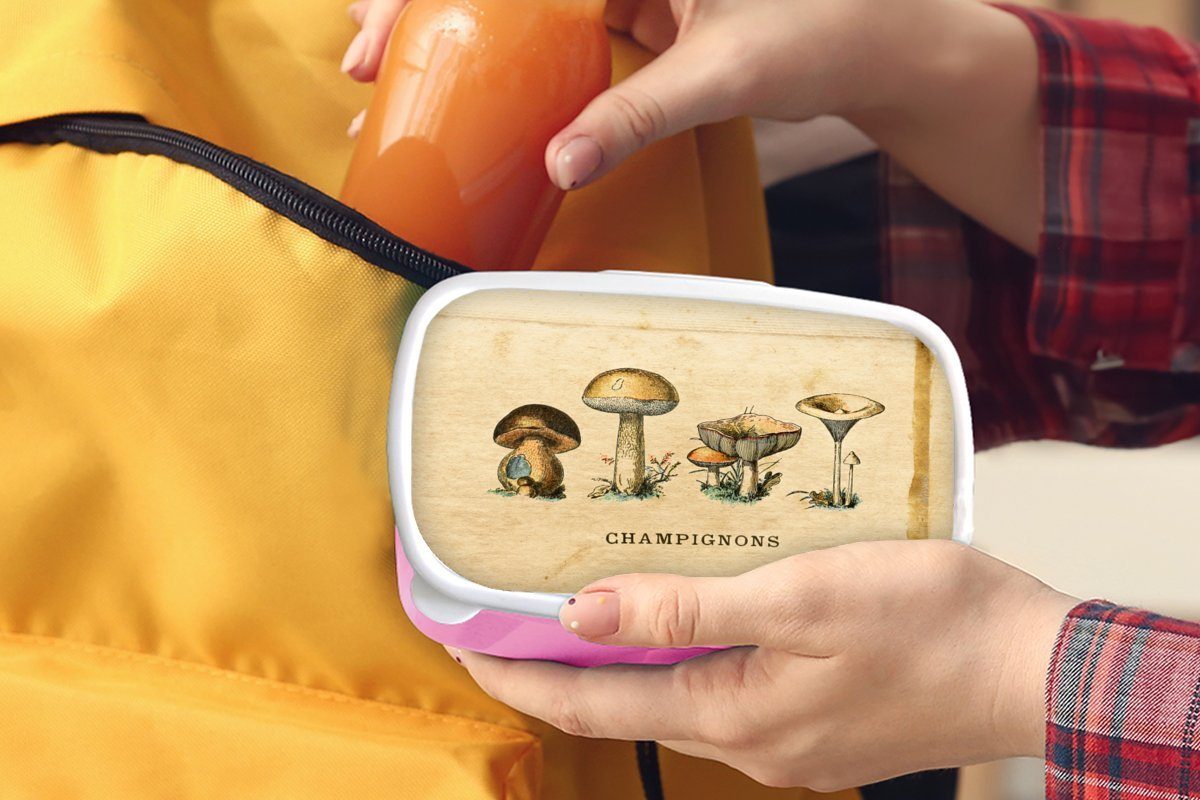 MuchoWow Lunchbox Pilz rosa - Mädchen, Brotdose Brotbox Snackbox, (2-tlg), Natur, Herbst für Kunststoff, Kinder, Erwachsene, - Kunststoff