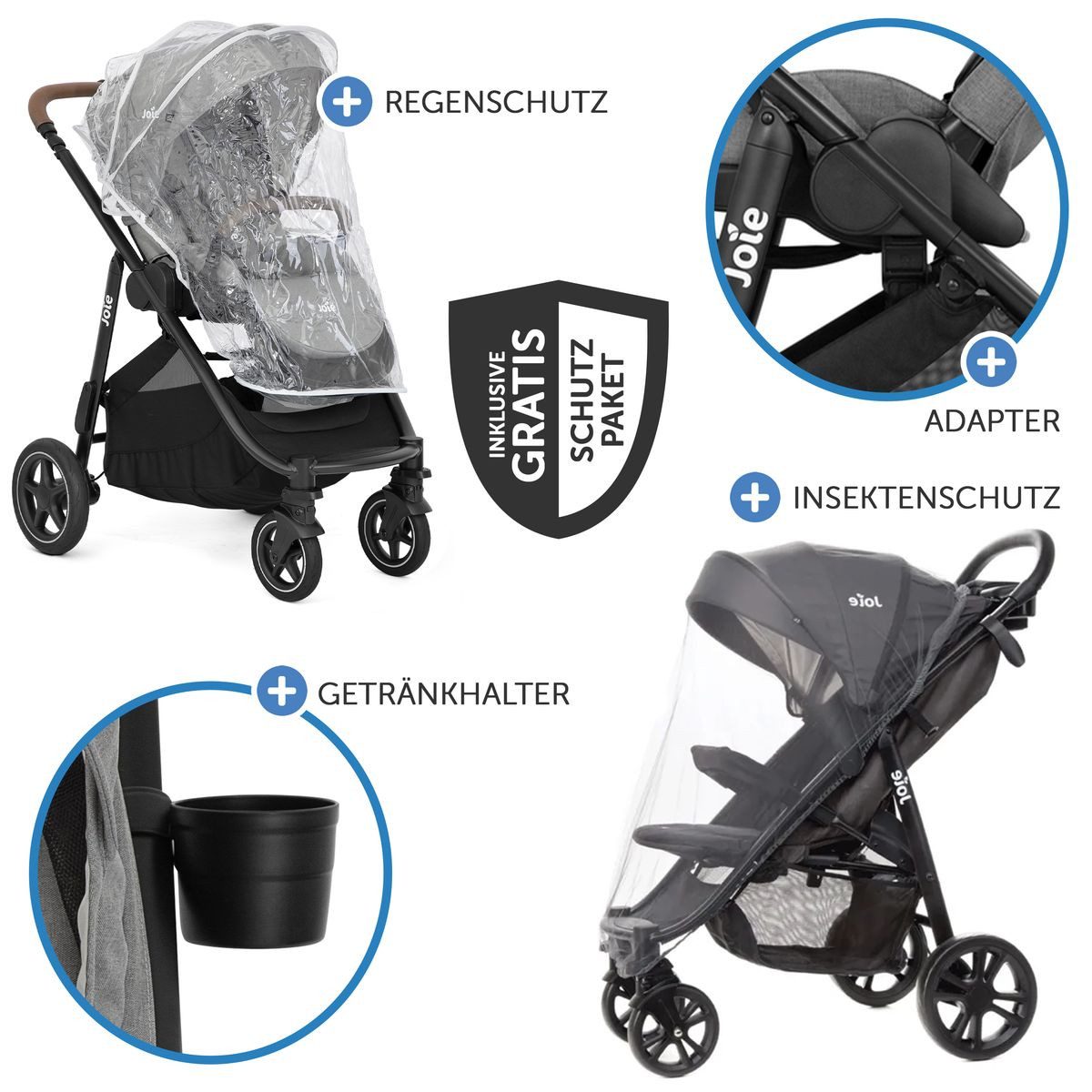 Joie Versatrax Pebble children's buggy, sports stroller with reclining function, adapter, rain cover & accessories up to 22 kg