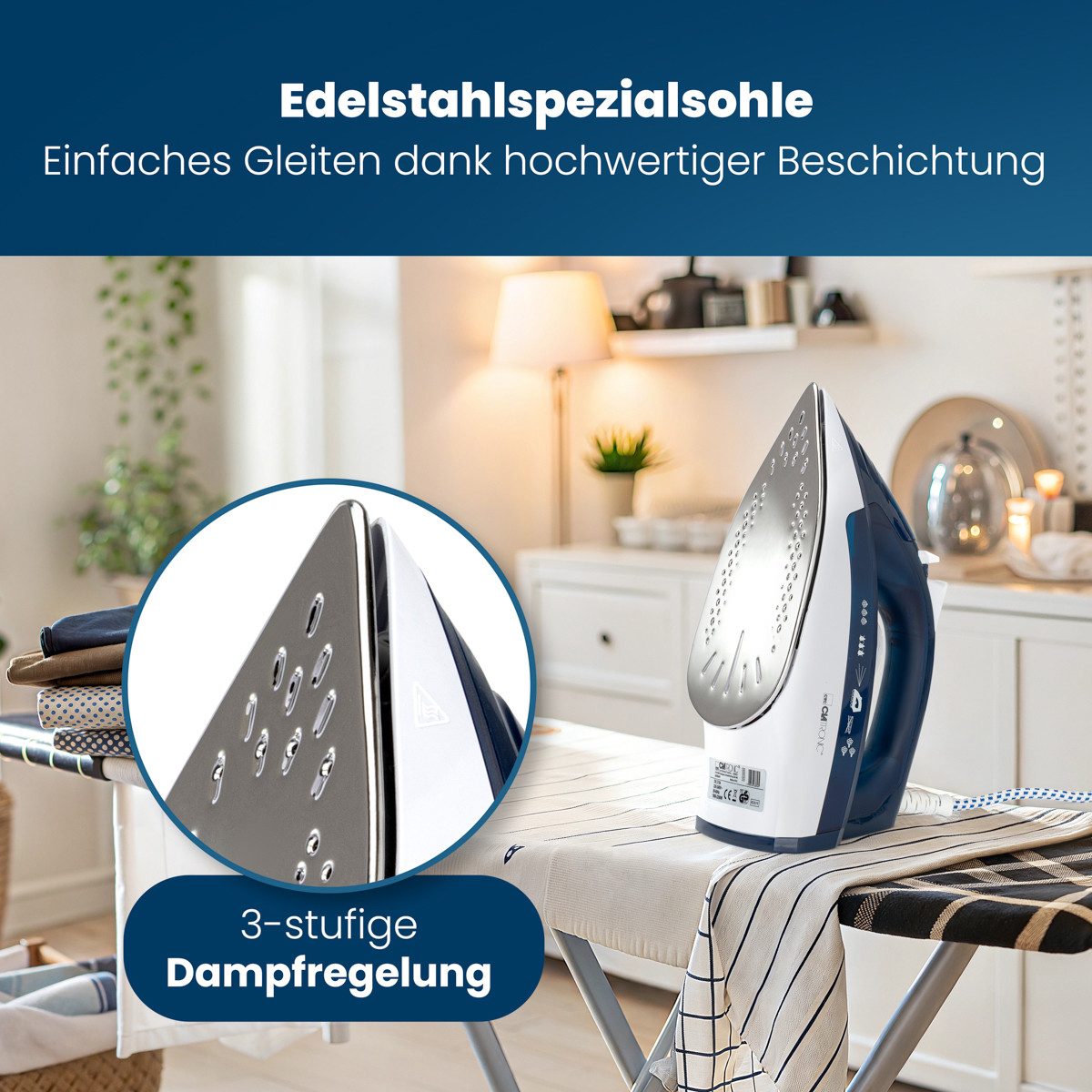 CLATRONIC Dampfbügeleisen DB 3704, 250ml Tank, 2200W, Anti-Kalk