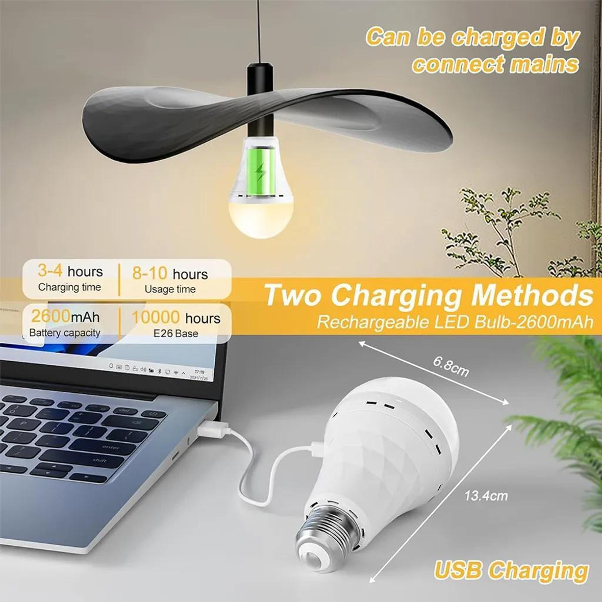 FELIXLEO Außen-Tischleuchte 2er LED Glühbirne 2600mAh USB Rechargeable Fernbedienung E27 Haken – Bild 4 von 5