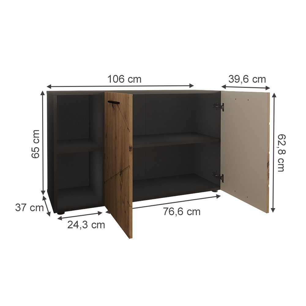 Vicco Schuhschrank Irma, Anthrazit/Artisan, 106 x 63 cm mit 2 Türen (1-St)