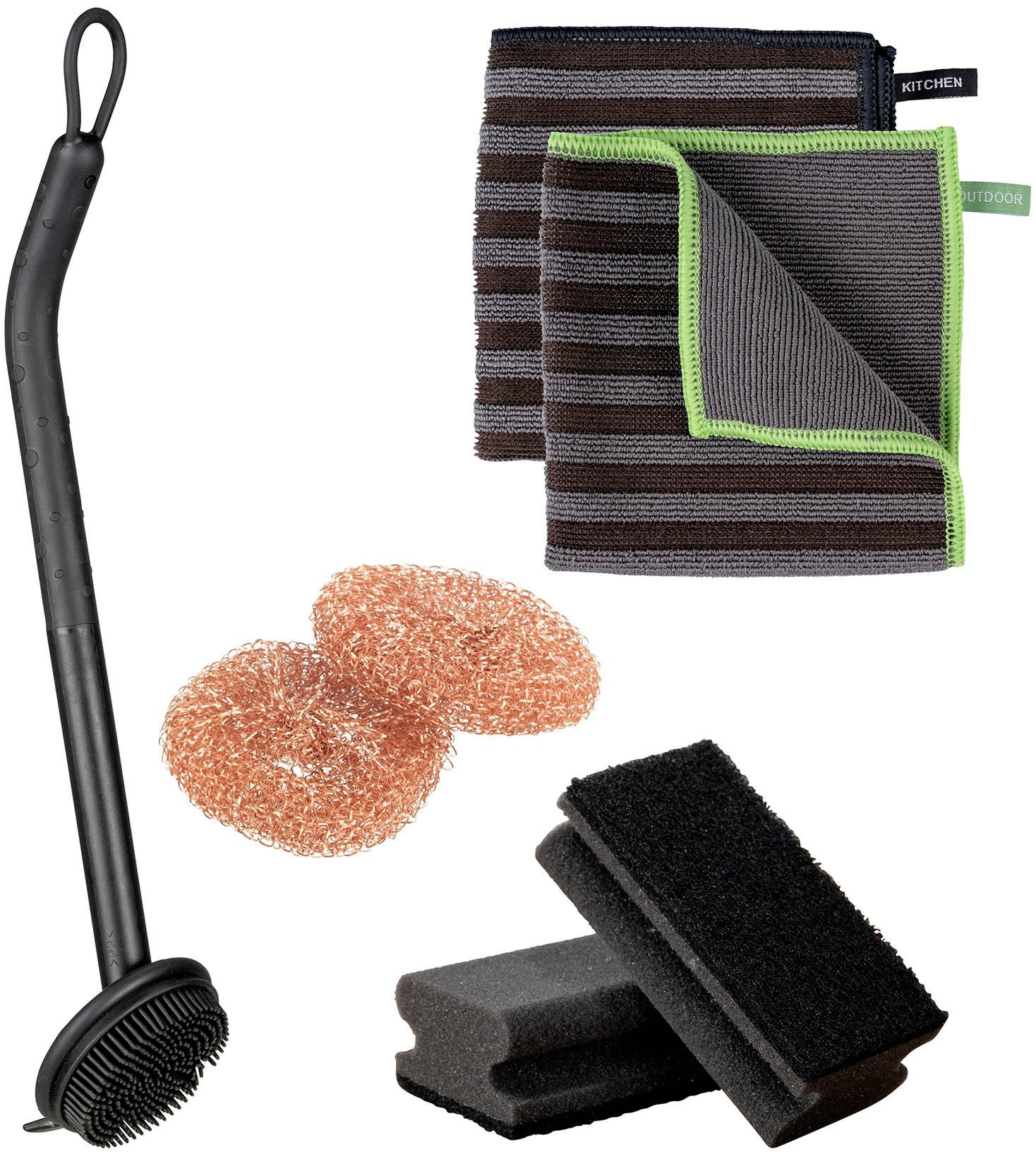 WENKO Reinigungs-Set Spül-Set, (Set, 7-St), Kupfer-Putzlinge, Mikrofasertücher, Spülbürste und Schwamm