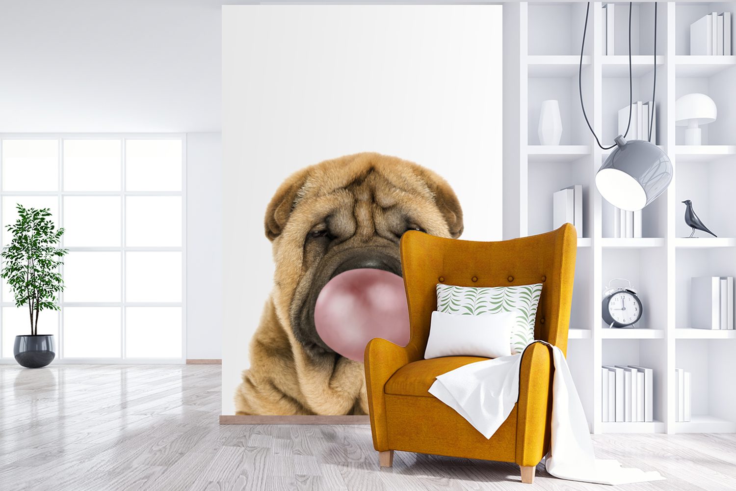 Hunde Wandtapete Vinyl Pusten für - Kaugummi Kinder - Jungen - Wohnzimmer, Fototapete Montagefertig bedruckt, für Tapete (3 Matt, - -, Hund Tiere St), - - MuchoWow Spaß