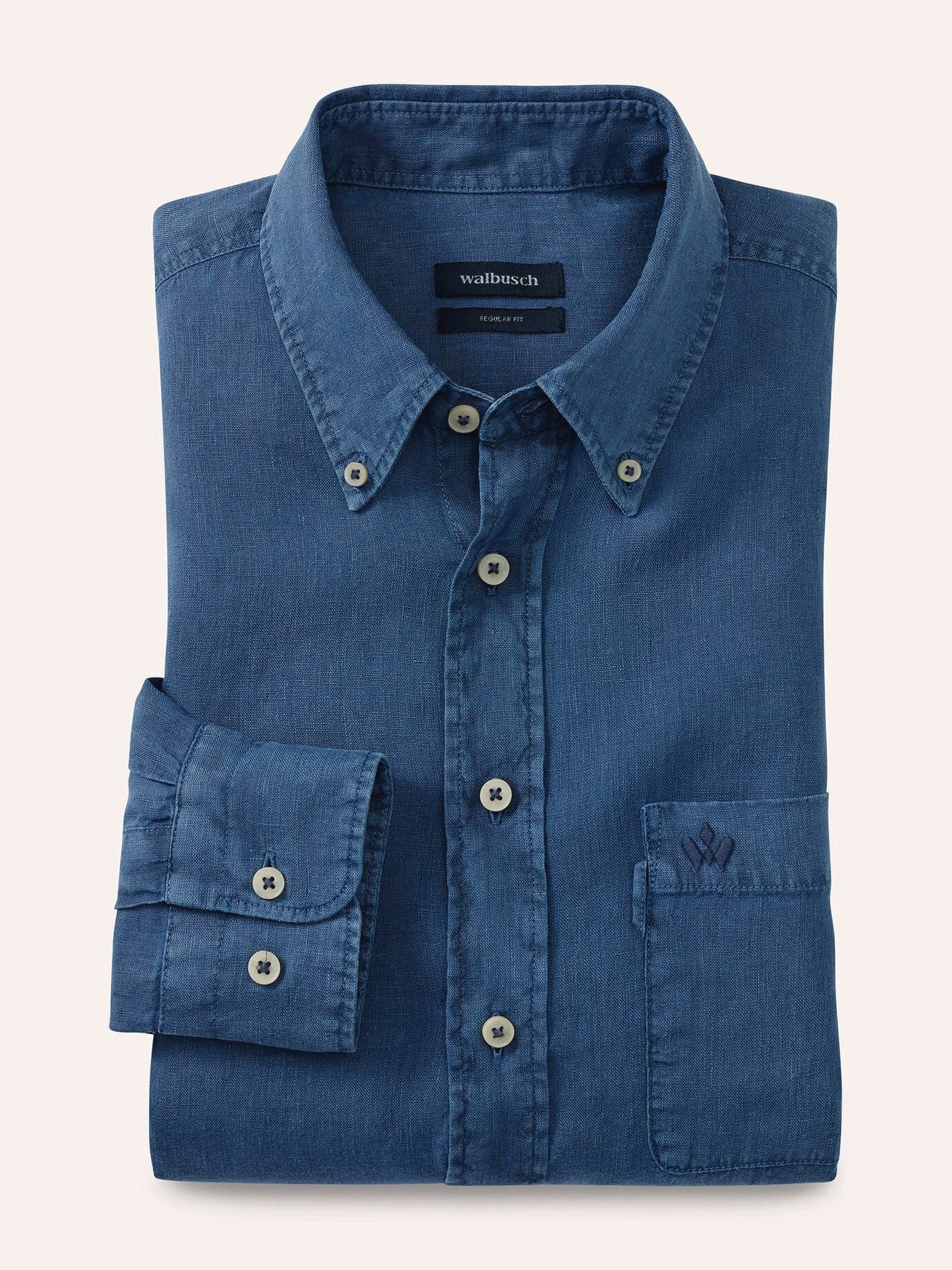 Walbusch Leinenhemd Herren Pures Leinen Hemd Überfärber Regular Fit Langarm Leinenhemd Atmungsaktiv, pflegeleicht, Kent-Kragen Button-down, Brusttasche