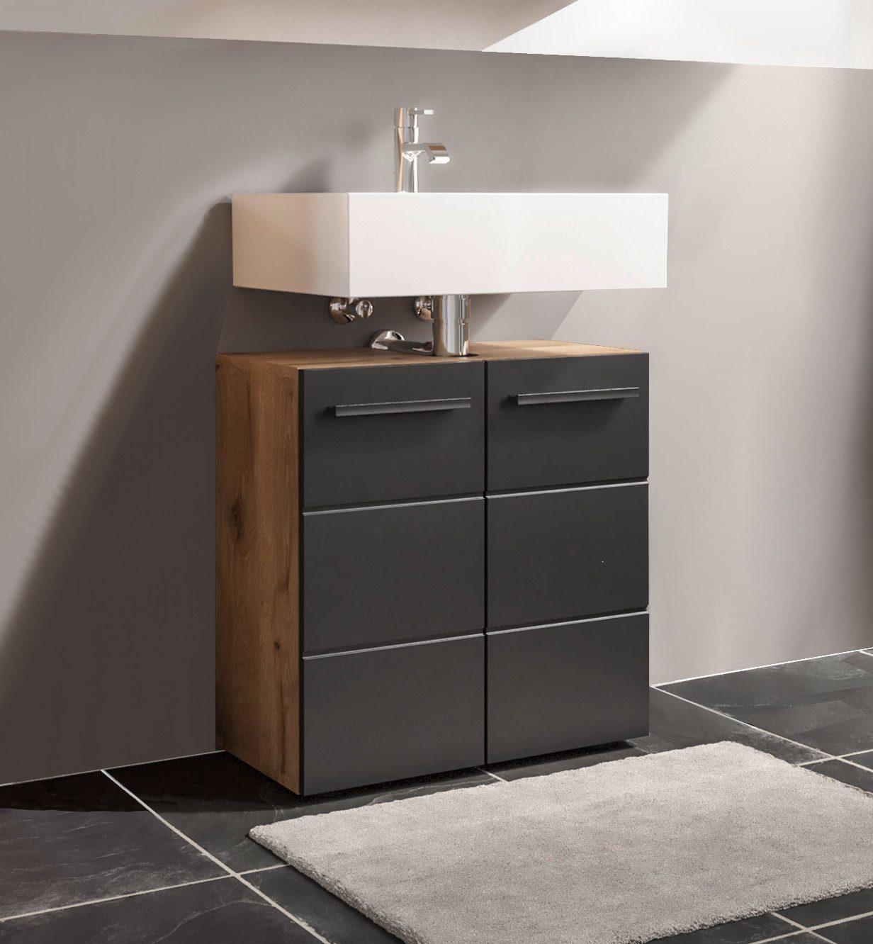 moebel-dich-auf Waschbeckenunterschrank VALENCIA Breite 60 cm, Viking Oak/ Schwarz – Bild 2 von 5