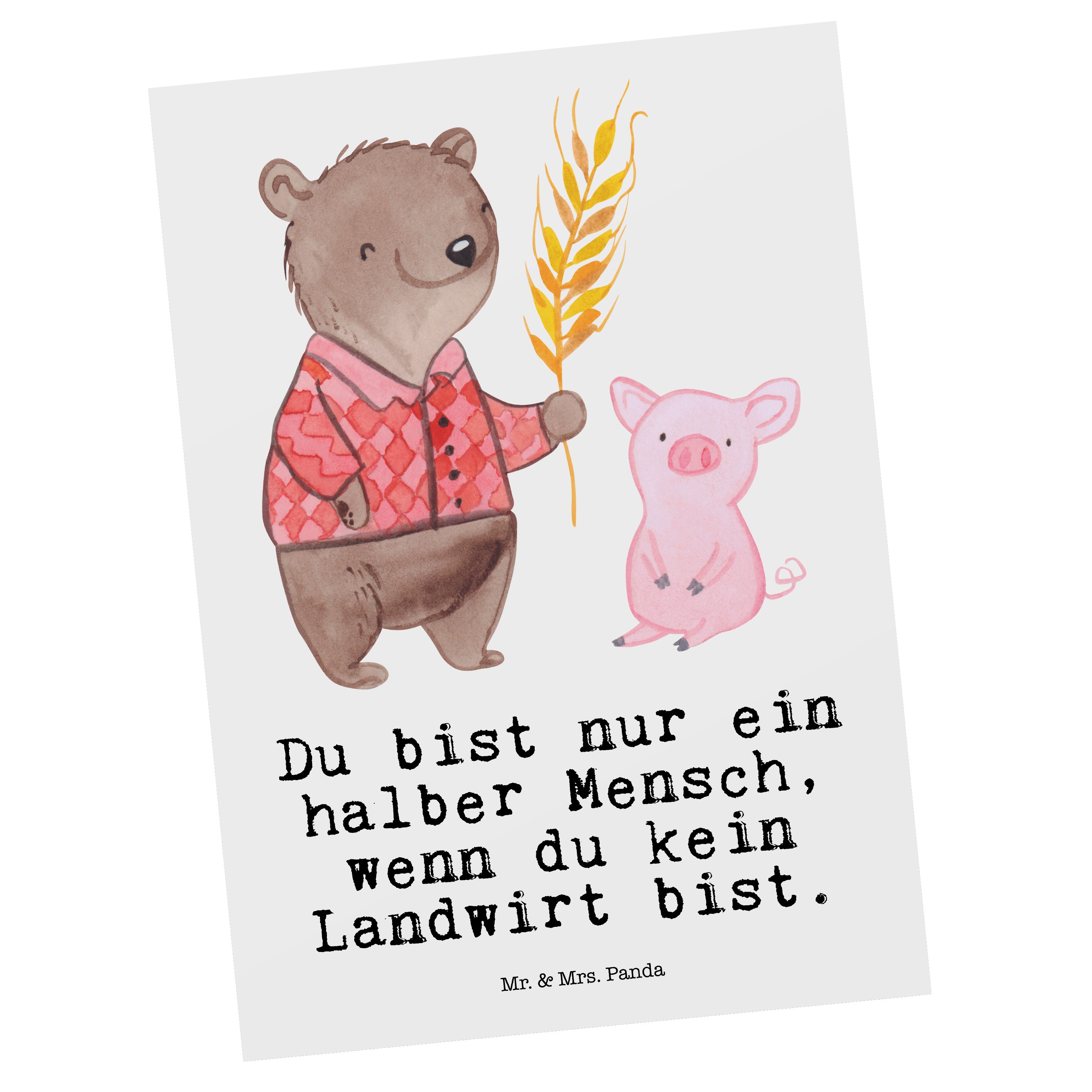 Mr. & Mrs. Panda Postkarte Landwirt mit Herz - Weiß - Geschenk, Einladungskarte, Tierwirt, Schen