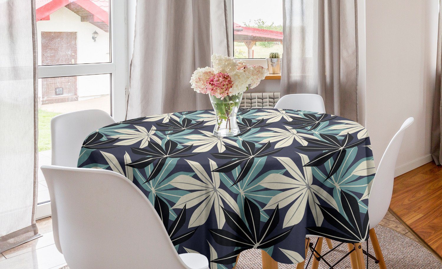 Abakuhaus Tischdecke Kreis Tischdecke Abdeckung für Esszimmer Küche Dekoration, Botanisch Zipfel tropischer Blatt-
