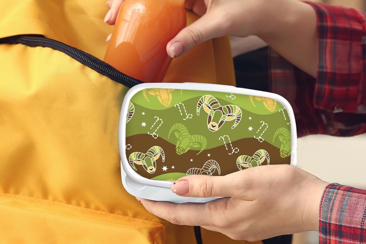 MuchoWow Lunchbox Steinbock (2-tlg), für Brotbox Gestaltung Kinder Erwachsene, Kunststoff, für und Jungs Astrologie, Brotdose, weiß Mädchen - - und