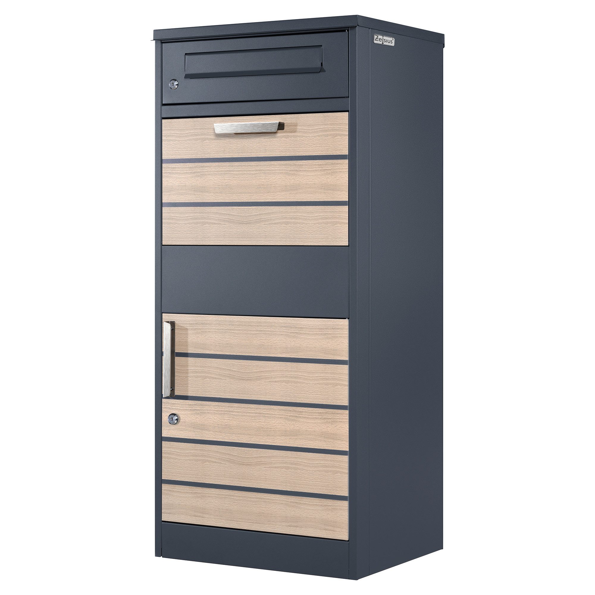 Zelsius Paketbriefkasten Terra, pulverbeschichteter Stahl, RAL7016 Holzopti günstig online kaufen