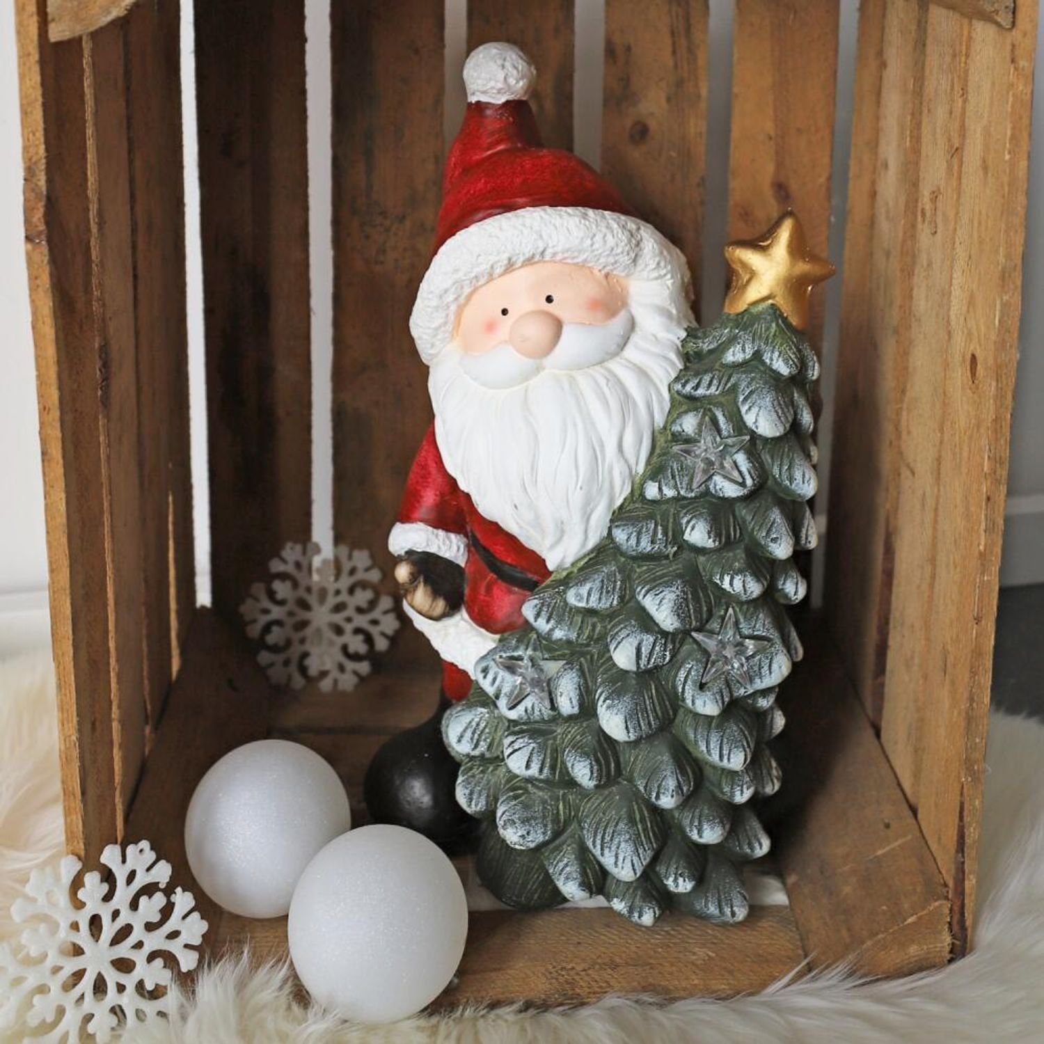 BURI Dekofigur Figur Weihnachtsmann Weihnachten LED Tannenbaum Dekoration Licht