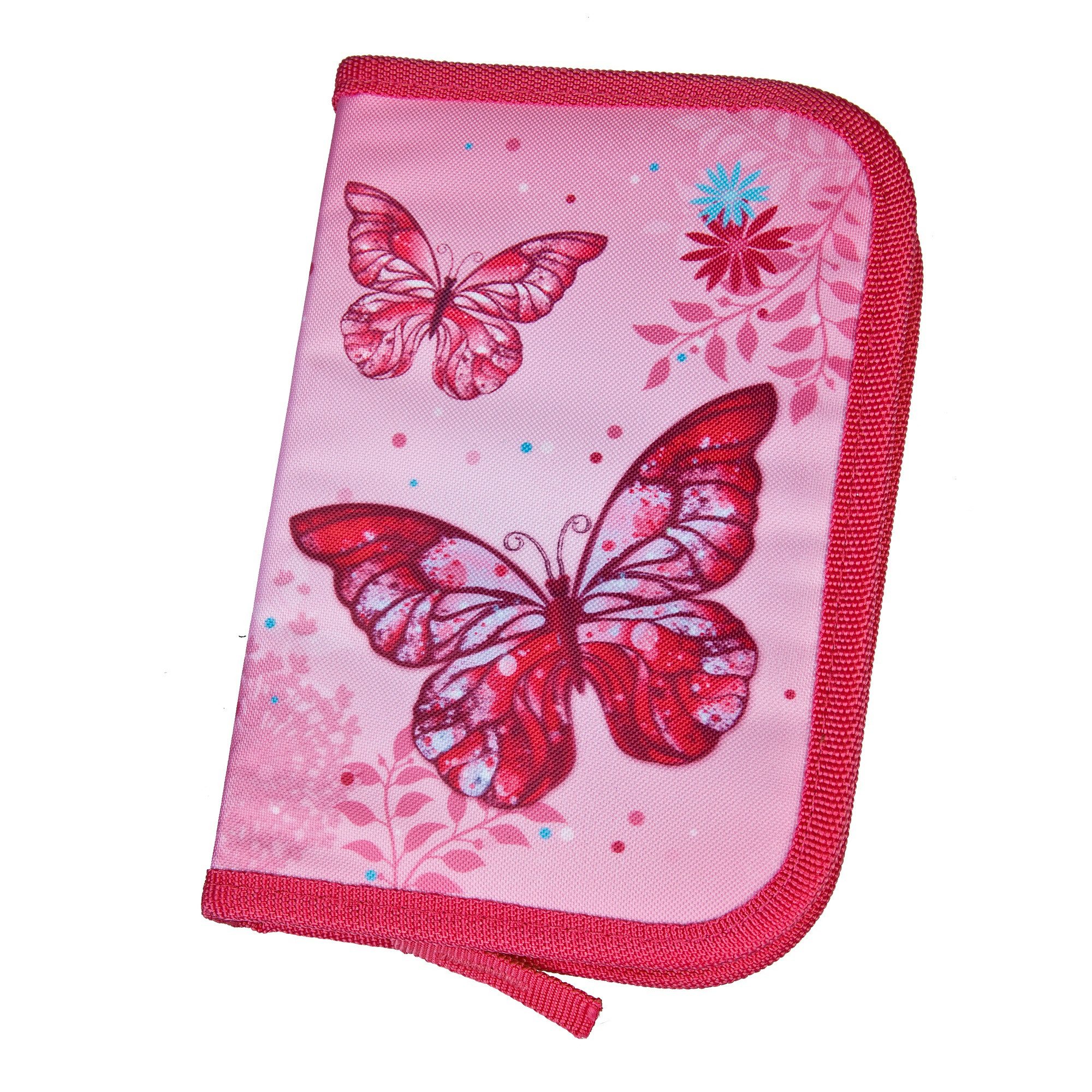 Familando Пеналы im Set für Mädchen mit Schmetterling Motiv, (4-teiliges Set), inkl. Schlamper-Rolle, Turn- und Geldbeutel