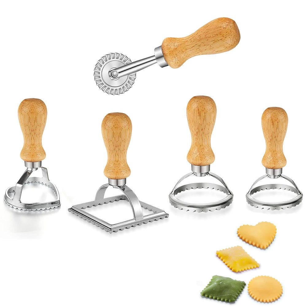 TUWENA Ravioliform 5 Stück Edelstahl Ravioli Former Ausstecher Cutter mit Teigtaschenrad