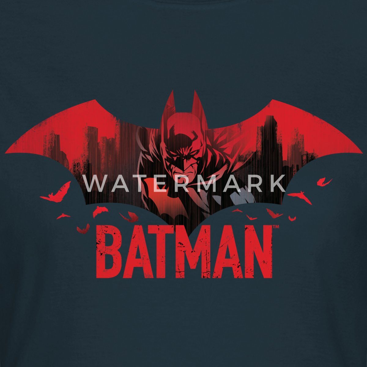 Spreadshirt T-Shirt Batman Mit Fledermäusen Und Rotem Batman-Logo Frauen T-Shirt (1-tlg) Slim Fit, fällt klein aus