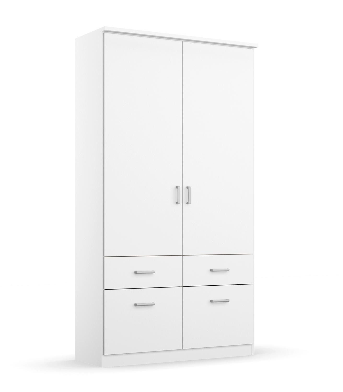 rauch Drehtürenschrank BREMEN, B 91 cm x H 199 cm, Alpinweiß, 2 Türen, 4 Schubladen
