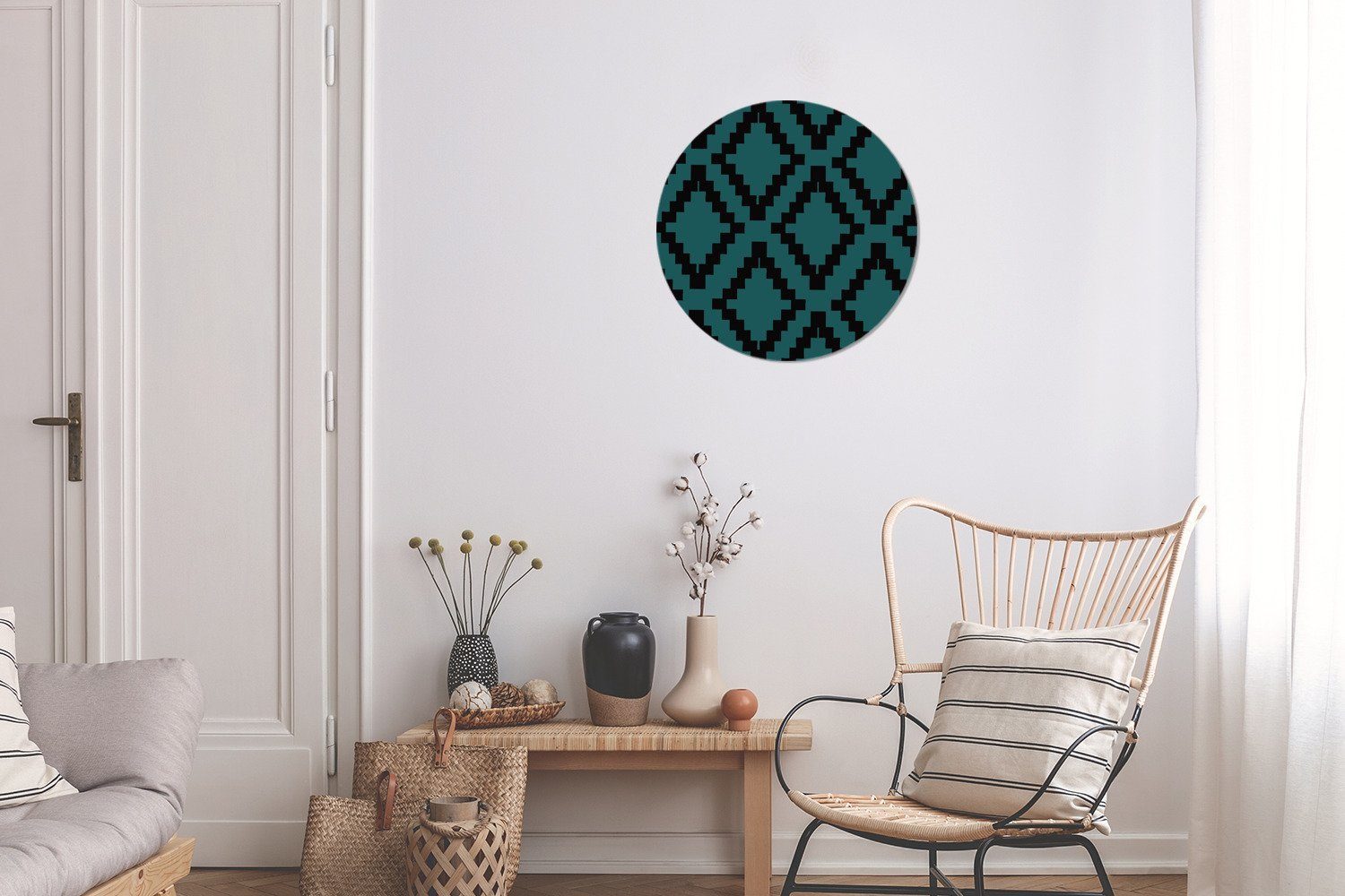 Forex, Muster Wohnzimmer, Blau, (1 St), Block 30x30 Wandbild, Gemälde cm MuchoWow - - Wanddekoration Rundes Kreis