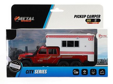 Modellauto WOHNMOBIL PICK-UP 15,5cm Wohnwagen mit Licht und Ton Rückzug Sound Metall Modellauto Modell Auto Kinder Geschenk 29 (Rot)