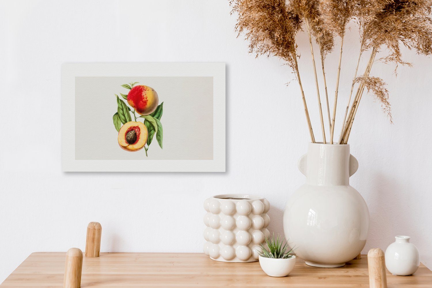 - (1 Pfirsich Leinwandbilder, Lebensmittel St), Aufhängefertig, cm Obst, - 30x20 Leinwandbild Wandbild Wanddeko, OneMillionCanvasses®