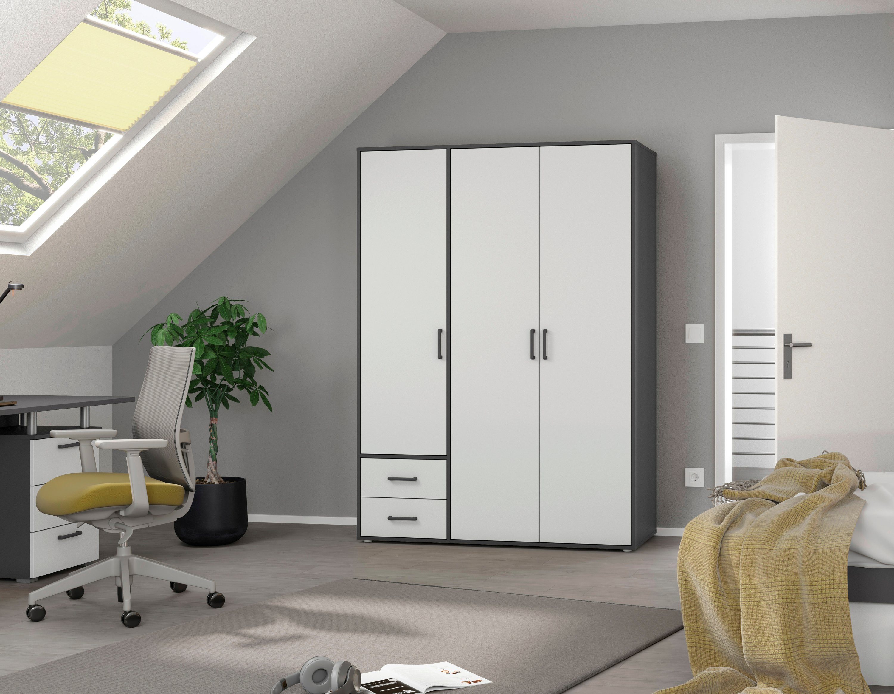 rauch Drehtürenschrank Kleiderschrank Schrank Garderobe Wäscheschrank VOYAGER (in 3 verschiedenen Ausstattungen BASIC/CLASSIC/PREMIUM) mit 2 modernen Griffvarianten, mit Außenschubladen MADE IN GERMANY