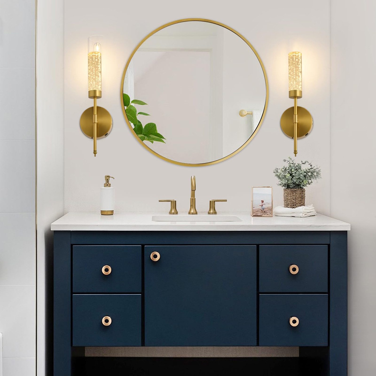 MUPOO LED Wandleuchte Kabellose Akku Wandleuchte mit Fernbedienung, 3 Farbtemperaturen, Timer, Dimmbar - ideal für Schlafzimmer, Flur & mehr - Gold​