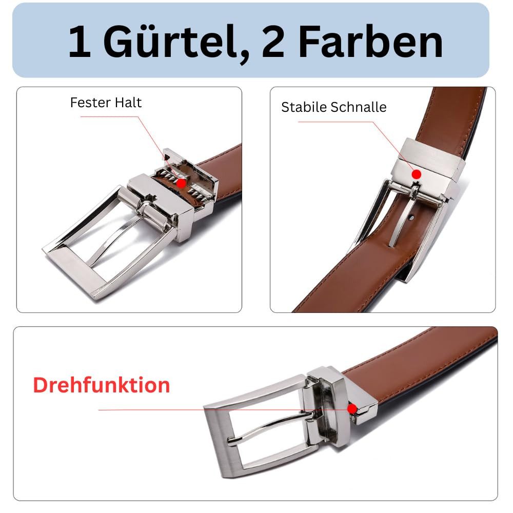 Fomax Ledergürtel Herren Echtleder Reversibel Ein Braun Schwarz 3,5 cm (Wendegürtel für Anzug Business und Formelle) Kürzbar, inkl. Aufbewahrungsbox