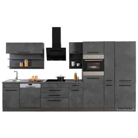 HELD MÖBEL Küchenzeile Tulsa, mit E-Geräten, Breite 380 cm, schwarze Metallgriffe, MDF Fronten