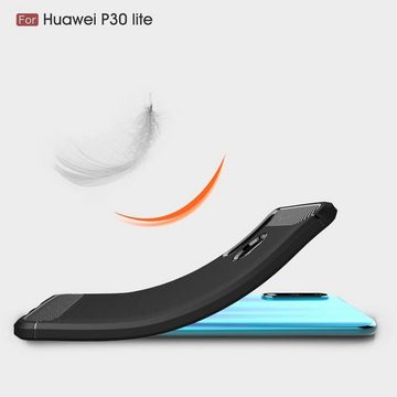 CoverKingz Handyhülle Huawei P30 Lite Handyhülle Schutzhülle Hülle Case Cover Carbon Farben, Carbon Look Brushed Design