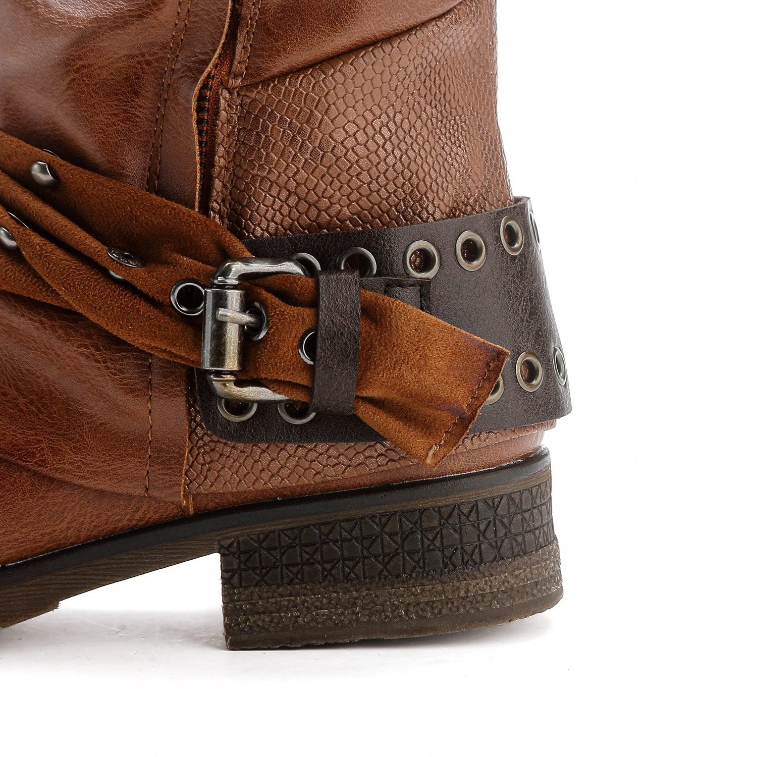 Pogolino ST04 Bikerboots Damen Biker Boots leicht gefüttert Nieten Stiefeletten – Bild 4 von 5