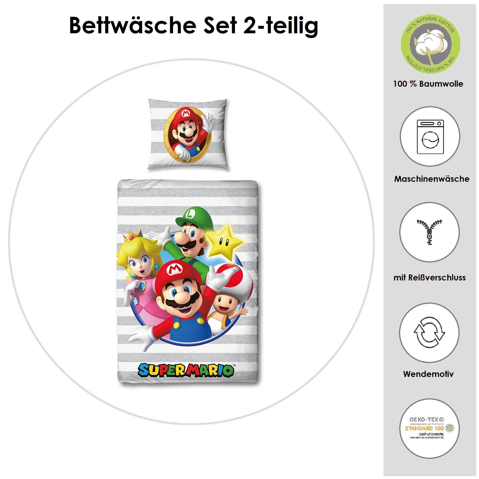 Familando Kinderbettwäsche Nintendo Super Mario "Porträt" 135x200 + 80x80 c günstig online kaufen