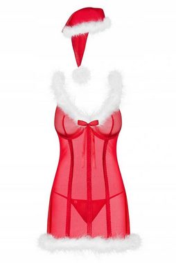Obsessive Kostüm 3-tlg. Weihnachts Set Merrily: Chemise inkl. String und Mütze. Santa Negligee in rot Weihnachtsfrau Kostüm, Made in EU