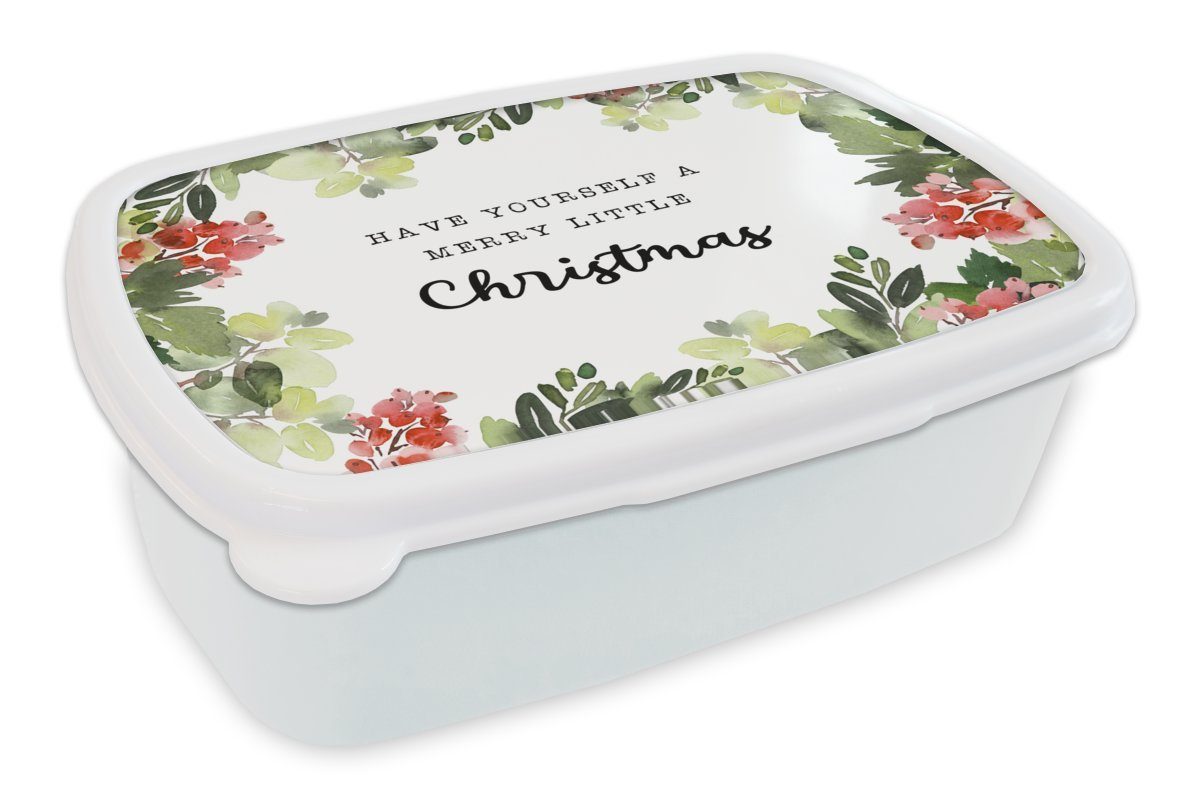 MuchoWow Lunchbox Weihnachten - Zitat - Pflanzen, Kunststoff, (2-tlg), Brotbox für Kinder und Erwachsene, Brotdose, für Jungs und Mädchen weiß