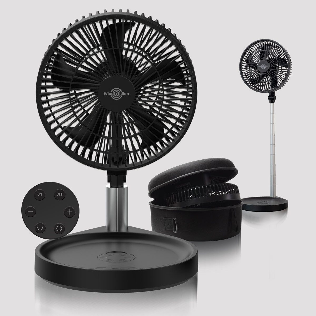 Windbillion Akku-Ventilator Klappbarer Kabelloser Ventilator, Klappbar, Leise, Tragbar, Leicht