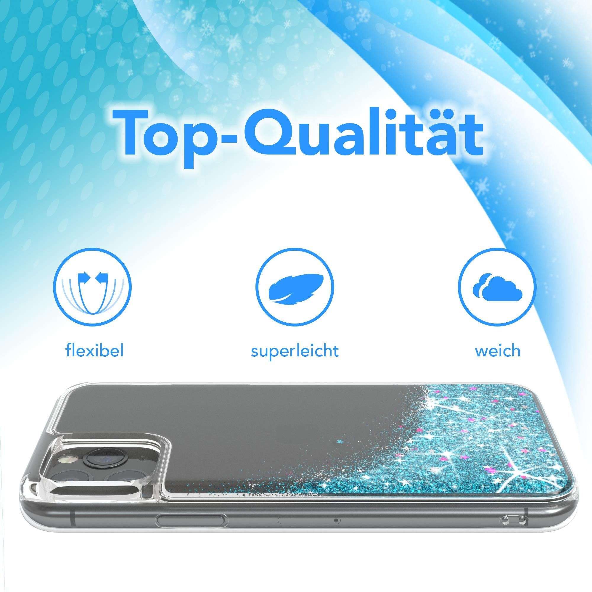 EAZY CASE Handyhülle Liquid Glittery Case für Apple iPhone 11 Pro 5,8 Zoll, Gloss Slimcover Girly Backcover Bling Phone Case kratzfeste Cover Blau
