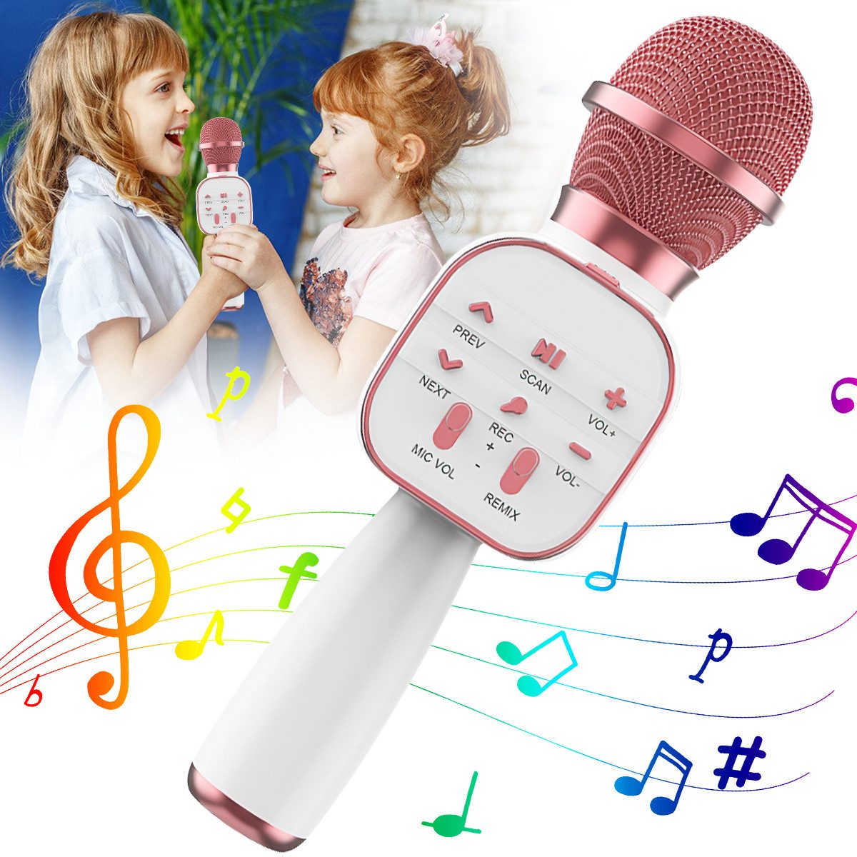 MOPUEA Mikrofon Kabellose Karaoke-Handmikrofon, Bluetooth-Karaokemaschine (Tragbarer Handmikrofon-Lautsprecher, 1-tlg), Kabelloses Mikrofon geeignet für Familienfeiern, Karaoke-Singen