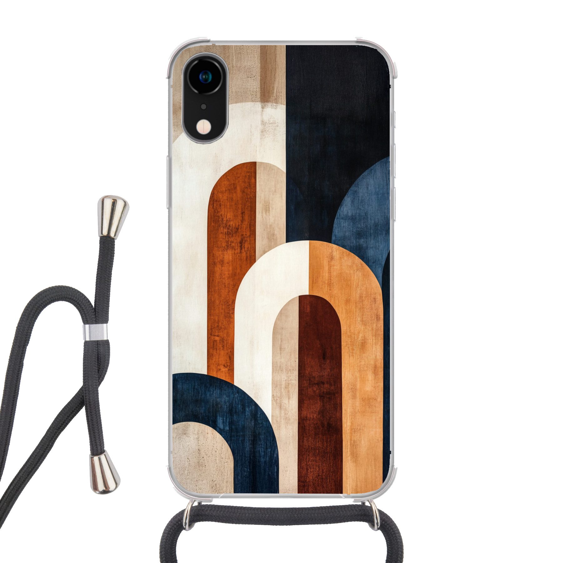 MuchoWow Handyhülle für Apple iPhone XR Abstrakt - Formen - Dunkelblau, Tragbare Handyhüllen mit Kette zum umhängen, Handykette Handyband