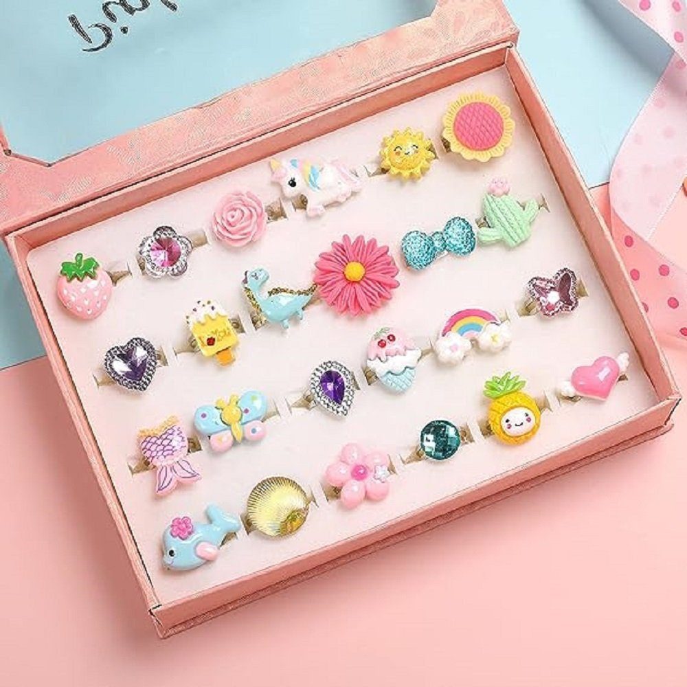 feinlux Fingerring Kleine Mädchen Schmuckringe in Box (Set, 24-tlg., kinderringe mädchen,verstellbar), Originelles und trendiges Design, Haltbarkeit