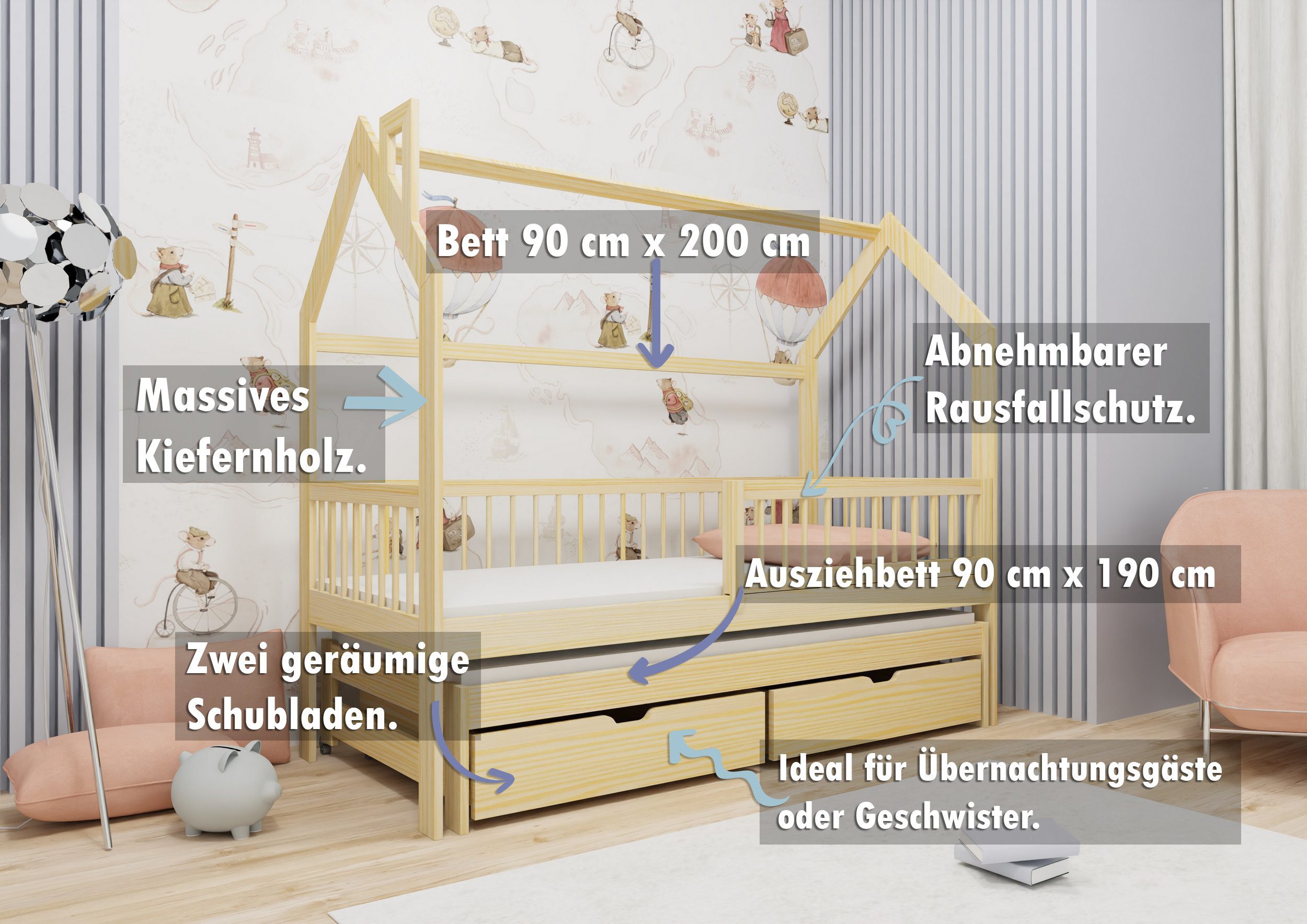 thematys Hausbett mit Ausziehbett Kinderbett und günstig online kaufen