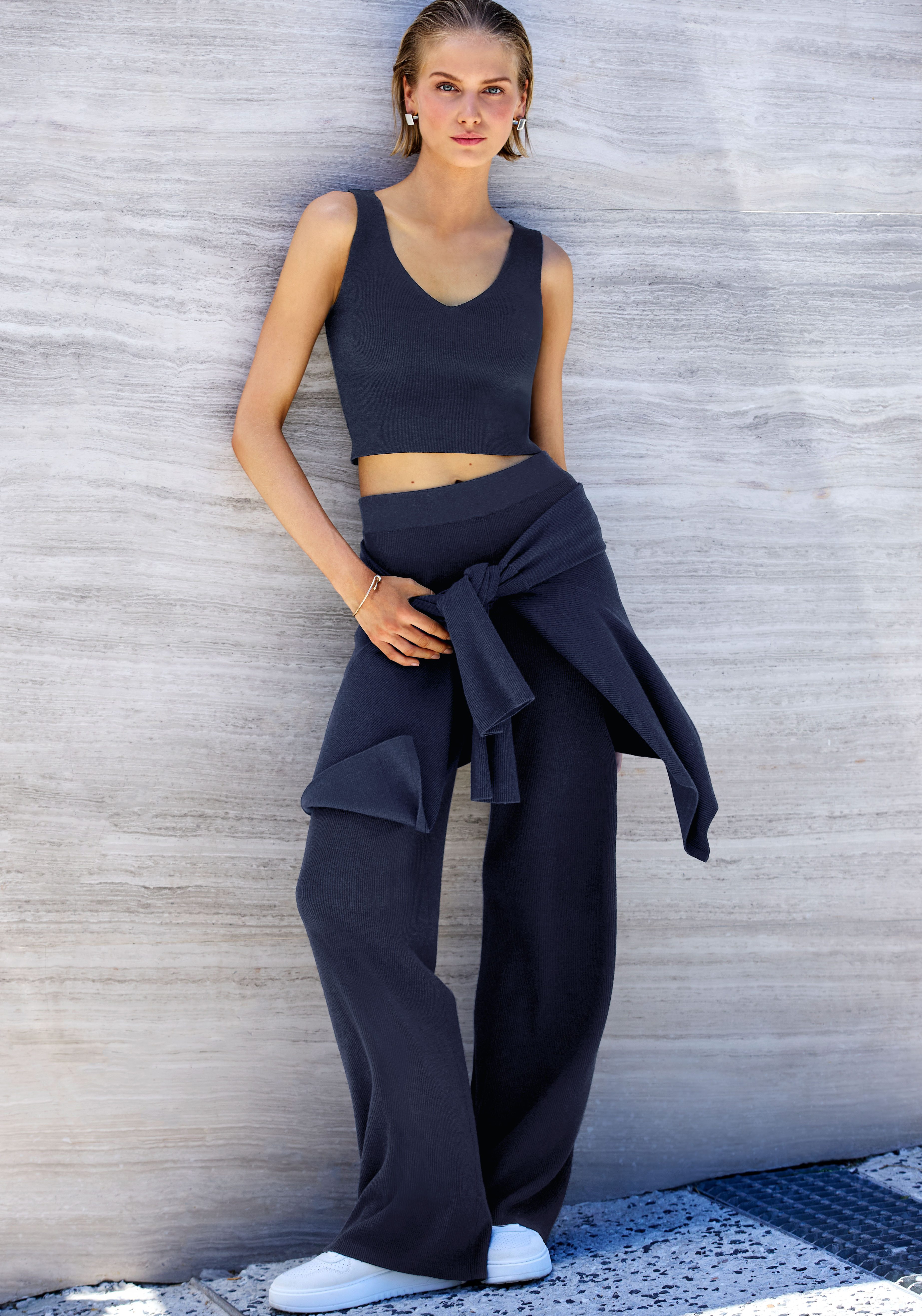 Copenhagen Studios Strickhose aus hochwertigem Rippstrick, Loungewear