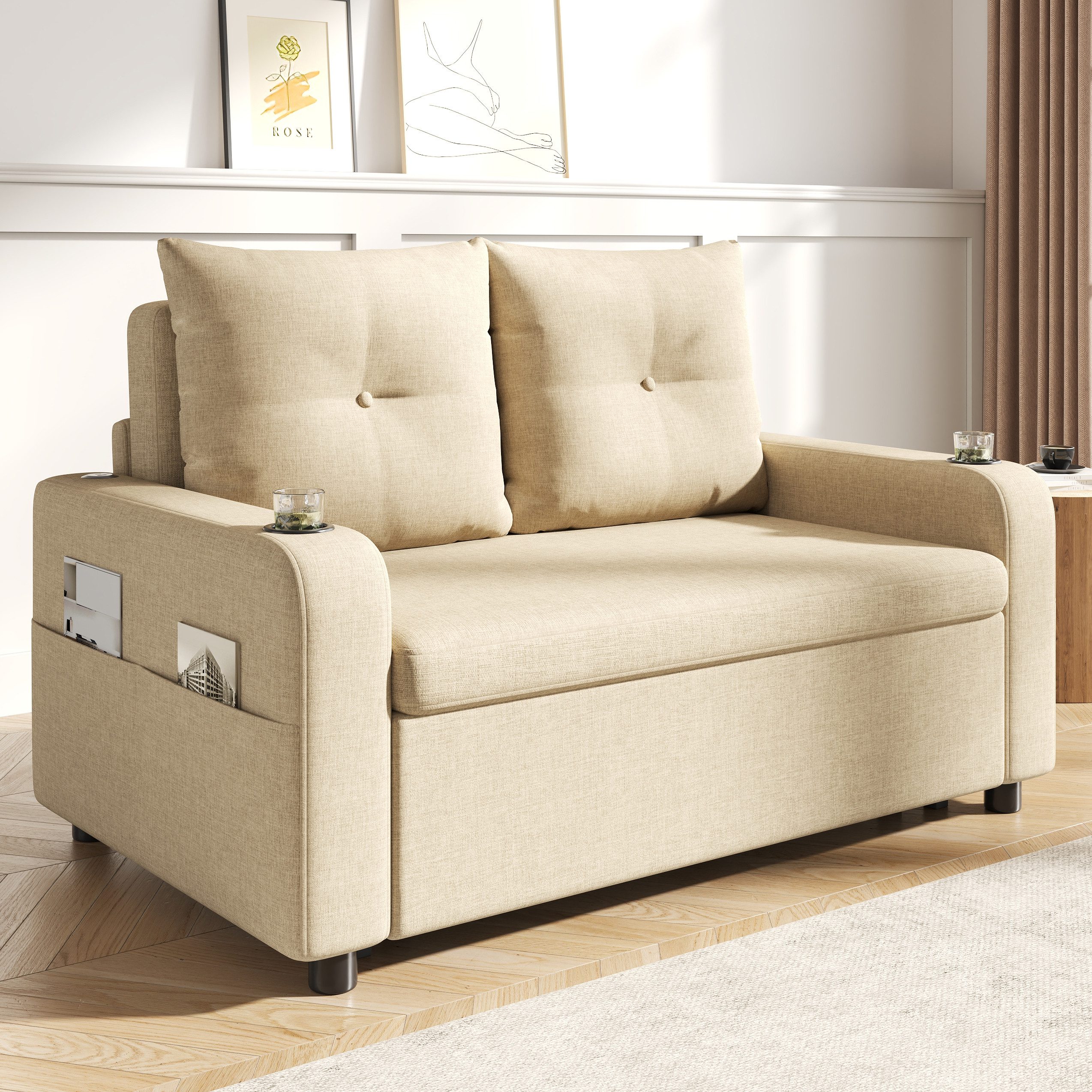 Merax Schlafsofa 3-in-1 Sofa mit ausziehbarem Bett und USB- & Type-C-Anschl günstig online kaufen