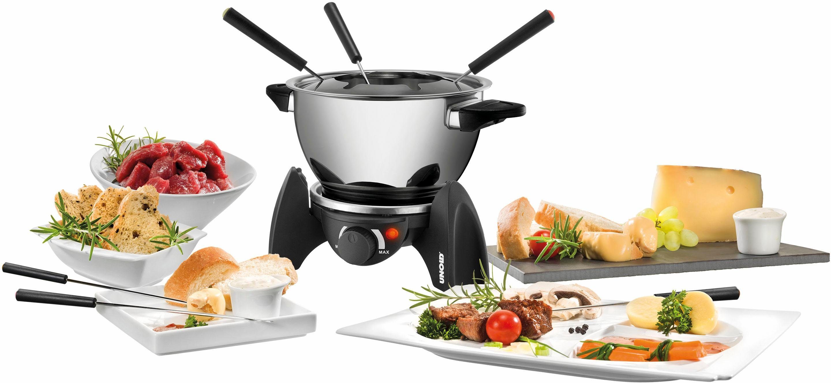 Unold Elektro-Fondue 48615, 0,8 l, Edelstahl-Fonduetopf plus feuerfestem Keramiktopf