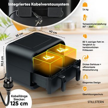 Stillstern Heißluftfritteuse Duo-Fry 12-in-1 Heißluftfritteuse, 2400 W, Backofen, Dörrautomat, Grill, Warmhalten&Auftauen