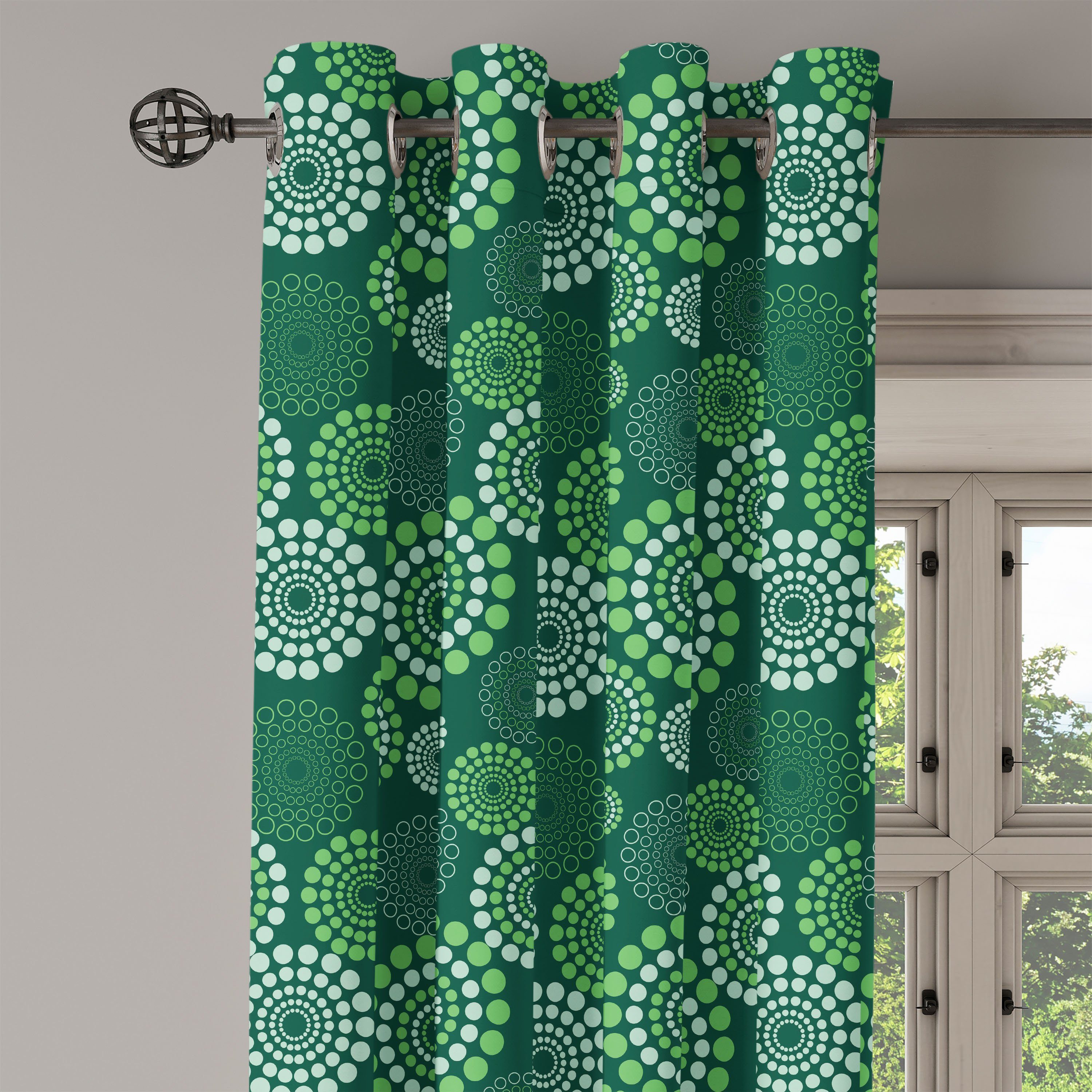 für Grün Muster Wohnzimmer, Gardine Dekorative gepunktete Abakuhaus, Schlafzimmer 2-Panel-Fenstervorhänge Abstrakt