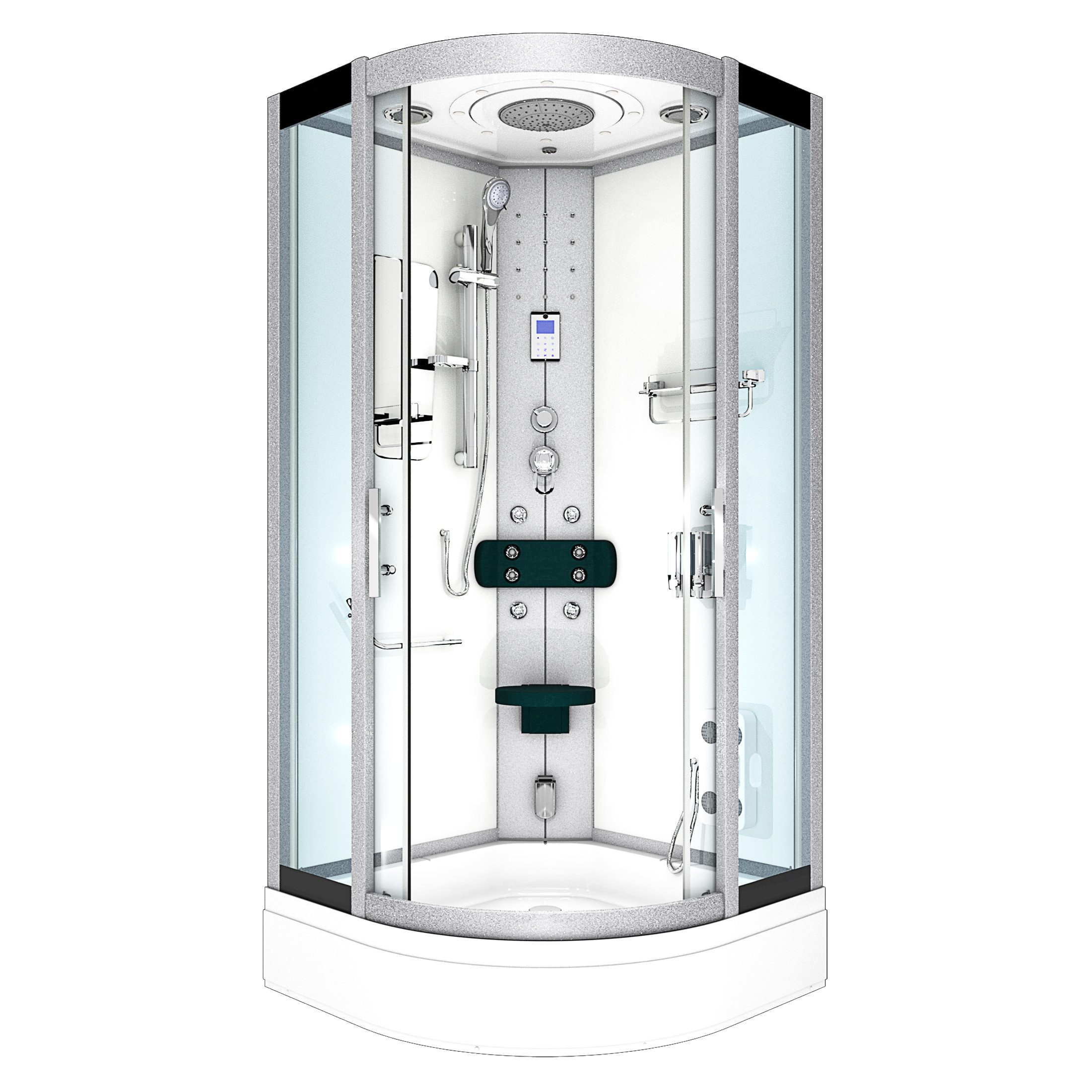 AcquaVapore Dampfdusche Dampfdusche Dusche D46-50T2-ALL Weiß 90x90, Sicherheitsglas ESG, Höhenverstellbar, Mit Bauanleitung, Mit Beleuchtung, Mit Spiegel, Gehä