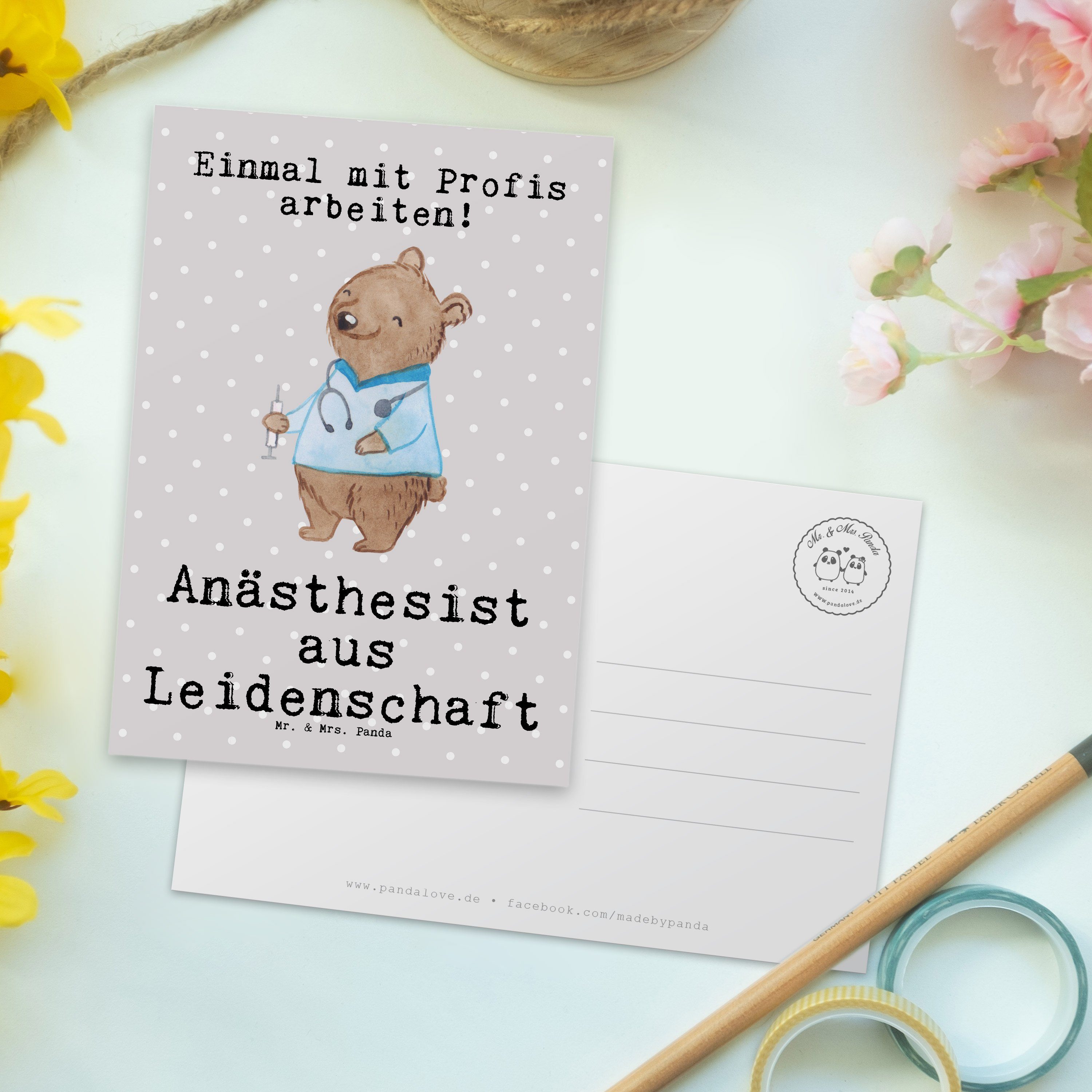 Grau Mr. Ansi Panda - Geschenk, Postkarte Studium, Mrs. Pastell aus Leidenschaft Anästhesist - &