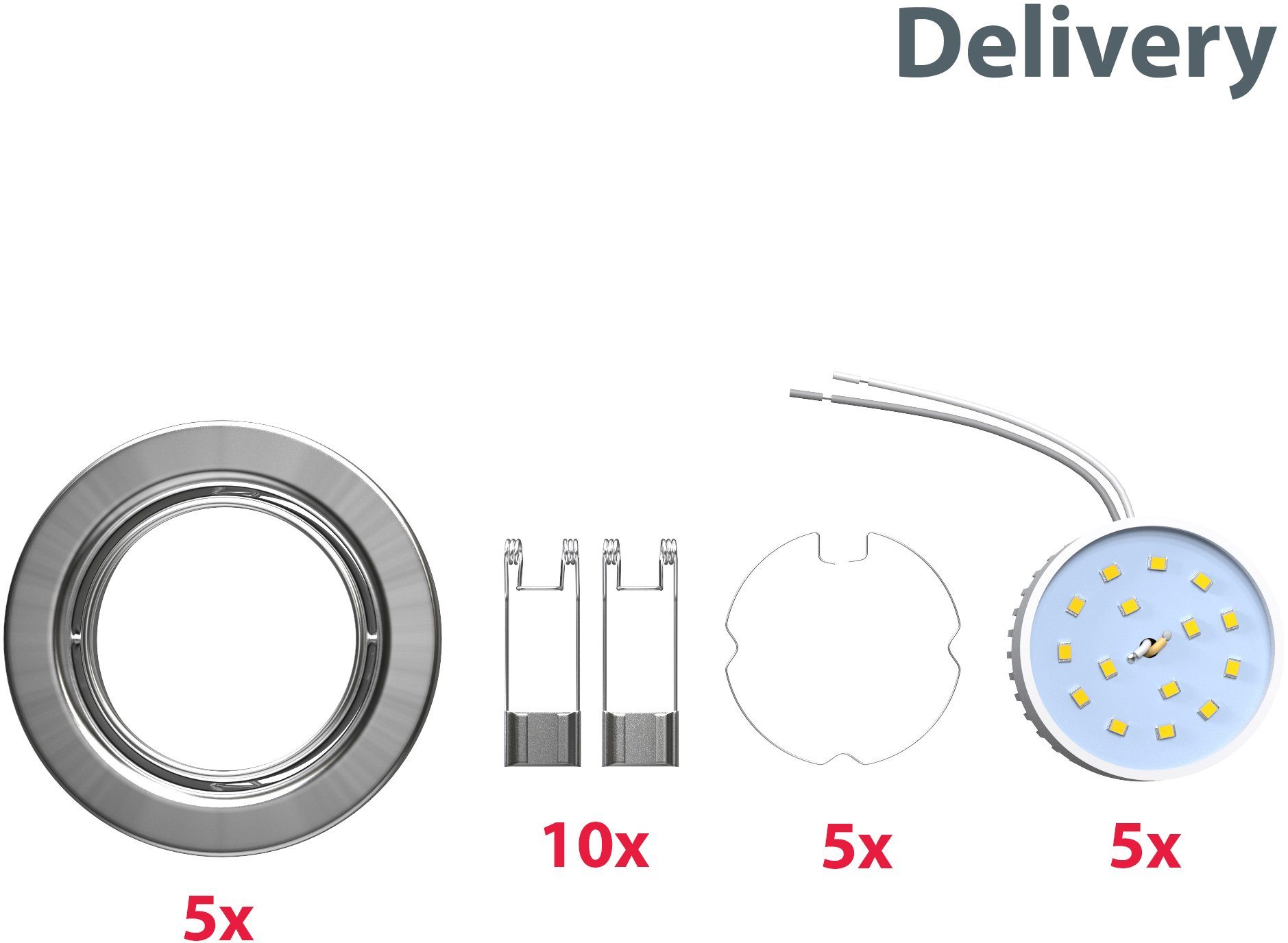 LED Einbauleuchte, 5W schwenkbar LED flach, inkl. 400LM LED 5x Einbauspots, Warmweiß, integriert, fest 3000K, ultra B.K.Licht