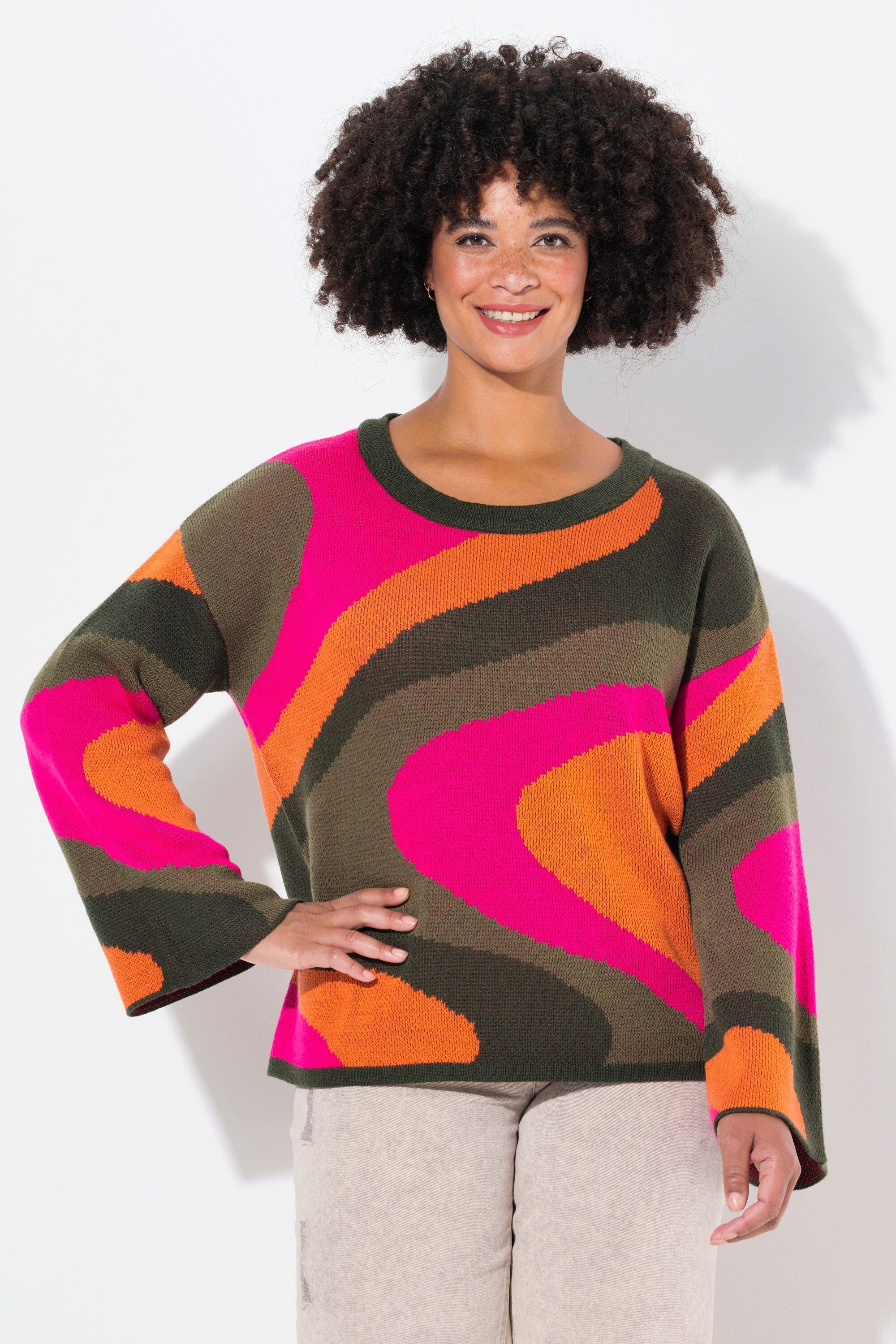 Strickpullover Pullover oversized Colormuster Trompetenärmel