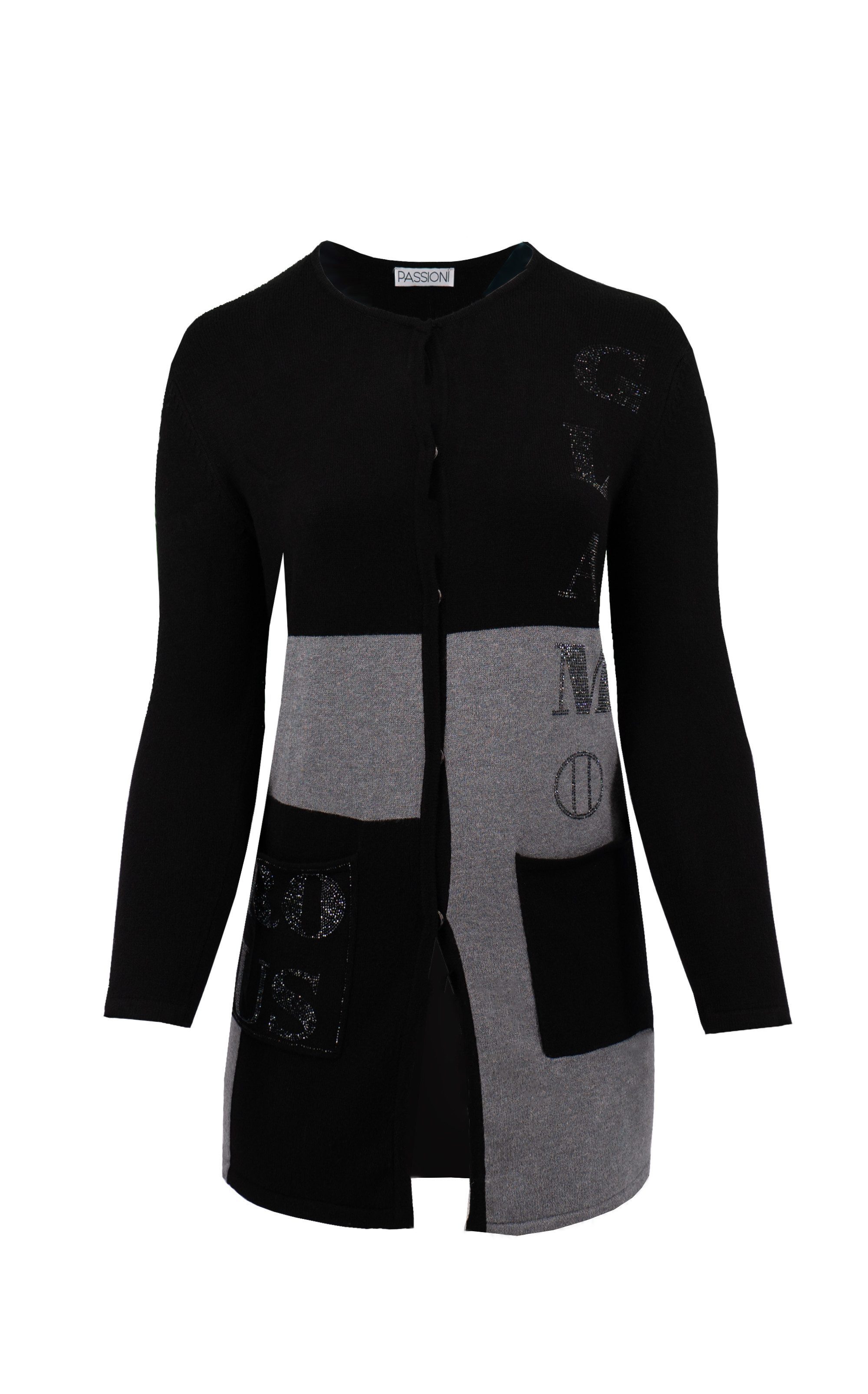 Passioni Longstrickjacke im Color Block-Design mit Strassdetails günstig online kaufen